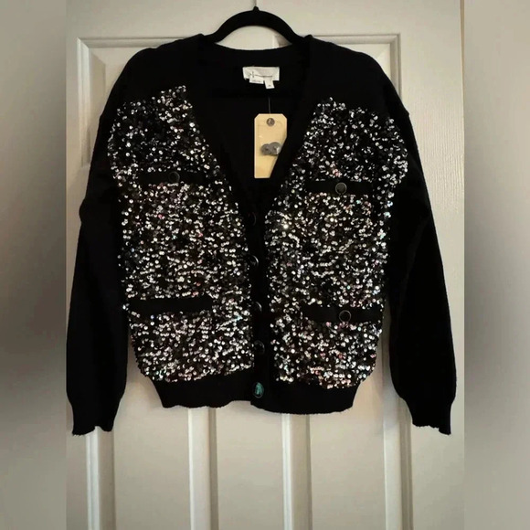 Anthropologie Sequin Button Pocket Cardigan - Picture 6 of 6